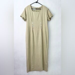 Vintage Betsy’s Things Linen Dress Womens 80s 90s Pearl Buttons Lined sz 14